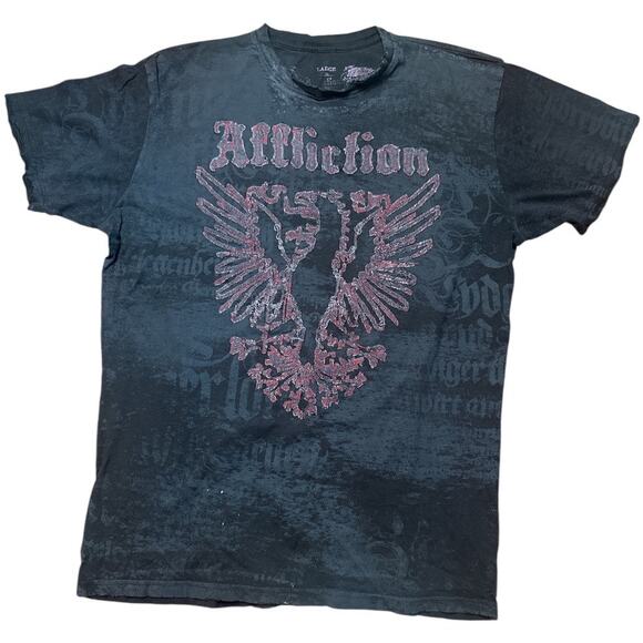 Vintage Affliction Black Red Distressed Men Tee Shirt Size L - Picture 1 of 7